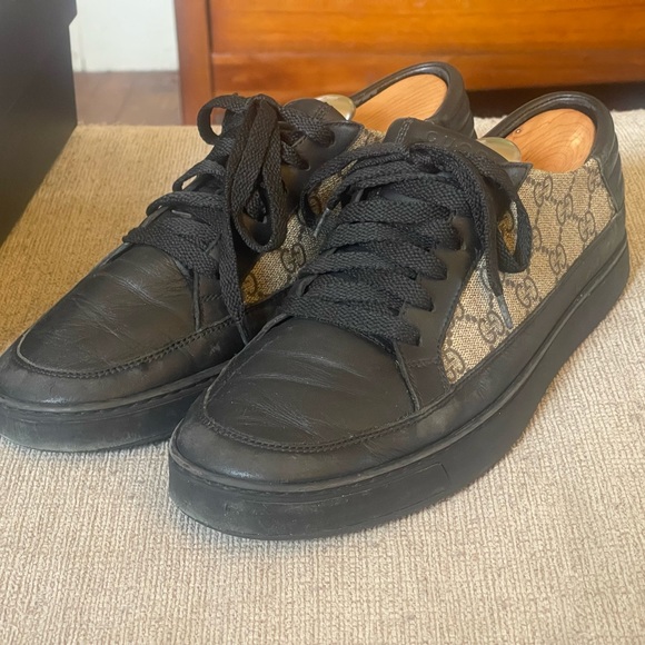 Gucci GG Supreme Tessuto Nero/Beige Ebony Low Cut Fashion Sneakers Size 8 G